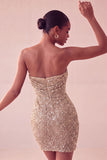 Sparkly Strapless Navy Bodycon Short Sequin Homecoming Dress