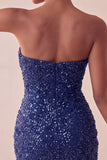 Sparkly Strapless Navy Bodycon Short Sequin Homecoming Dress