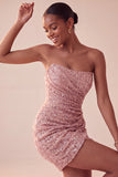 Sparkly Strapless Navy Bodycon Short Sequin Homecoming Dress
