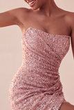 Sparkly Strapless Navy Bodycon Short Sequin Homecoming Dress