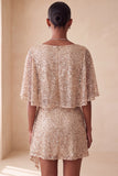 Sparkly Pink Bodycon Round Neck Sequins Ruched Short Homecoming Dress with Sash