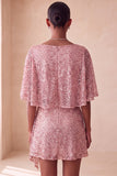 Sparkly Pink Bodycon Round Neck Sequins Ruched Short Homecoming Dress with Sash