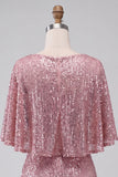 Sparkly Pink Bodycon Round Neck Sequins Ruched Short Homecoming Dress with Sash