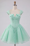 Mint Green A-Line Single Breasted Short Homecoming Dress with Cap Sleeves