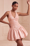Sky Blue A-Line V-Neck Short Homecoming Dress