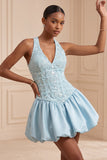 Sky Blue A-Line V-Neck Short Homecoming Dress