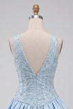 Sky Blue A-Line V-Neck Short Homecoming Dress