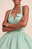 Pink Halter Neck Ruffled A-Line Short Homecoming Dress