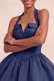 Pink Halter Neck Ruffled A-Line Short Homecoming Dress