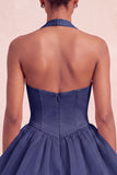 Pink Halter Neck Ruffled A-Line Short Homecoming Dress