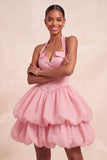 Pink Halter Neck Ruffled A-Line Short Homecoming Dress