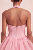 Pink Halter Neck Ruffled A-Line Short Homecoming Dress