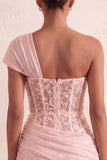 One Shoulder Olive Sheer Corset Ruched Short Homecoming Dress with Lace Up Back