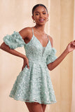 Olive Cold Shoulder Sequins A-Line Short Homecoming Dress with Lace Up Back