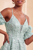 Olive Cold Shoulder Sequins A-Line Short Homecoming Dress with Lace Up Back