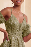 Olive Cold Shoulder Sequins A-Line Short Homecoming Dress with Lace Up Back