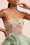 Dusty Sage Strapless A-Line Corset Lace Up Back Sequins Short Homecoming Dress with 3D Flowers