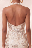 Champagne Halter Neck Bodycon Sequins Backless Short Homecoming Dress