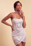 Blush Strapless Bodycon Sequins Ruched Short Homecoming Dress