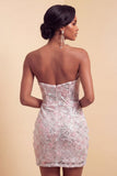 Blush Strapless Bodycon Sequins Ruched Short Homecoming Dress