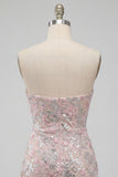 Blush Strapless Bodycon Sequins Ruched Short Homecoming Dress