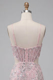 Blush Bodycon Corset Cut Out Spaghetti Straps Sequins Floral Short Homecoming Dress