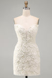Ivory Sweetheart Short Bodycon Homecoming Dress with Sequins