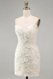 Ivory Sweetheart Short Bodycon Homecoming Dress with Sequins