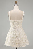 Ivory A-Line Square Neck Short Homecoming Dress with Sequins