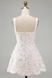 Ivory A-Line Square Neck Short Homecoming Dress with Sequins