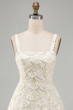 Ivory A-Line Square Neck Short Homecoming Dress with Sequins