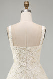 Ivory A-Line Square Neck Short Homecoming Dress with Sequins