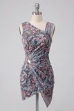 Black Bodycon Floral Ruched Short Homecoming Dress with Embroidery