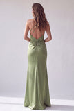 Green Ruched Mermaid Halter Crossed Straps Long Formal Dress