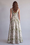 Light Green Floral Ruched Jacquard A-Line Formal Dress with 3D Flower