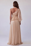 Champagne Asymmtrical Halter Floral Embroidery A-Line Formal Dress