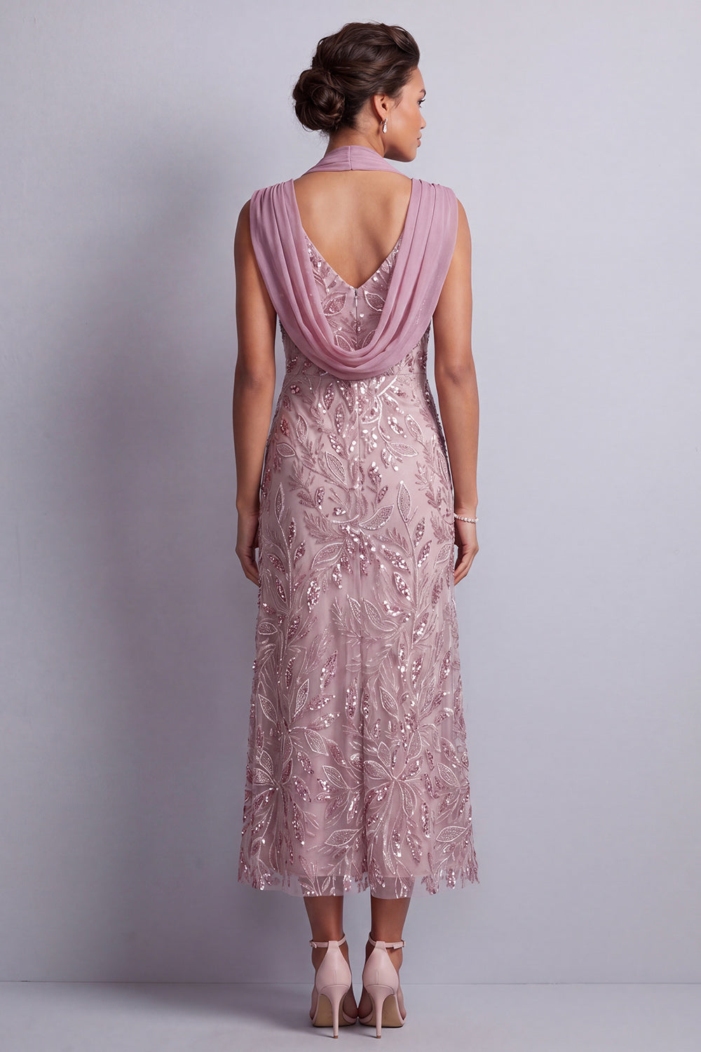 Vintage Mauve Halter Neck Sheath Sequins Floral Long Mother of the Bride Dress