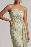 Dusty Sage Strapless Bodycon Ruched Sequins Floral Mother of the Bride Dress with Sash