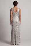 Sparkly Silver Cowl Neck Sequins Mermaid Long Mother of the Bride Dress