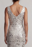 Sparkly Silver Cowl Neck Sequins Mermaid Long Mother of the Bride Dress