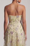 A-Line Dusty Sage Strapless Sequins Floral Midi Mother of the Bride Dress