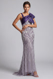 Mermaid Purple Beaded Bow Long Mother of the Bride Dress with Pockets