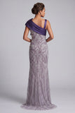 Mermaid Purple Beaded Bow Long Mother of the Bride Dress with Pockets