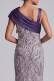 Mermaid Purple Beaded Bow Long Mother of the Bride Dress with Pockets