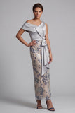 Silver Bodycon Sequins Floral One Shoulder Long Mother of the Bride Dress with Slit