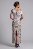 Silver Bodycon Sequins Floral One Shoulder Long Mother of the Bride Dress with Slit