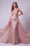 Mermaid Blush Sweetheart Floral Sequins Lace Up Back Pageant Dress Ruffle Overskirt