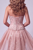 Mermaid Blush Sweetheart Floral Sequins Lace Up Back Pageant Dress Ruffle Overskirt