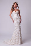 Mermaid Ivory Corset Sequins Thick Straps Long Pageant Dress with Train