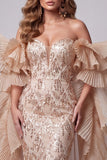 Champagne Sweetheart Mermaid Sequins Long Pageant Dress with Train